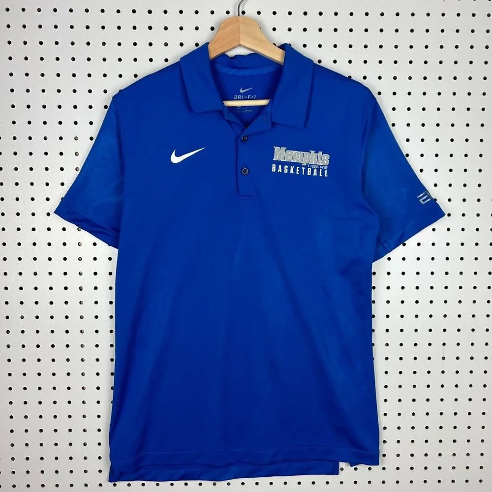 Memphis Tigers Basketball Polo Shirt Medium Blue Nike Dri-fit Team Issued‎ READ